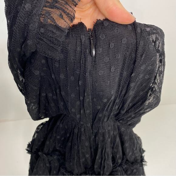 Joie Johnesha Black Swiss Dot Lace V Neck Sleeveless Dress 0 - Picture 5 of 12